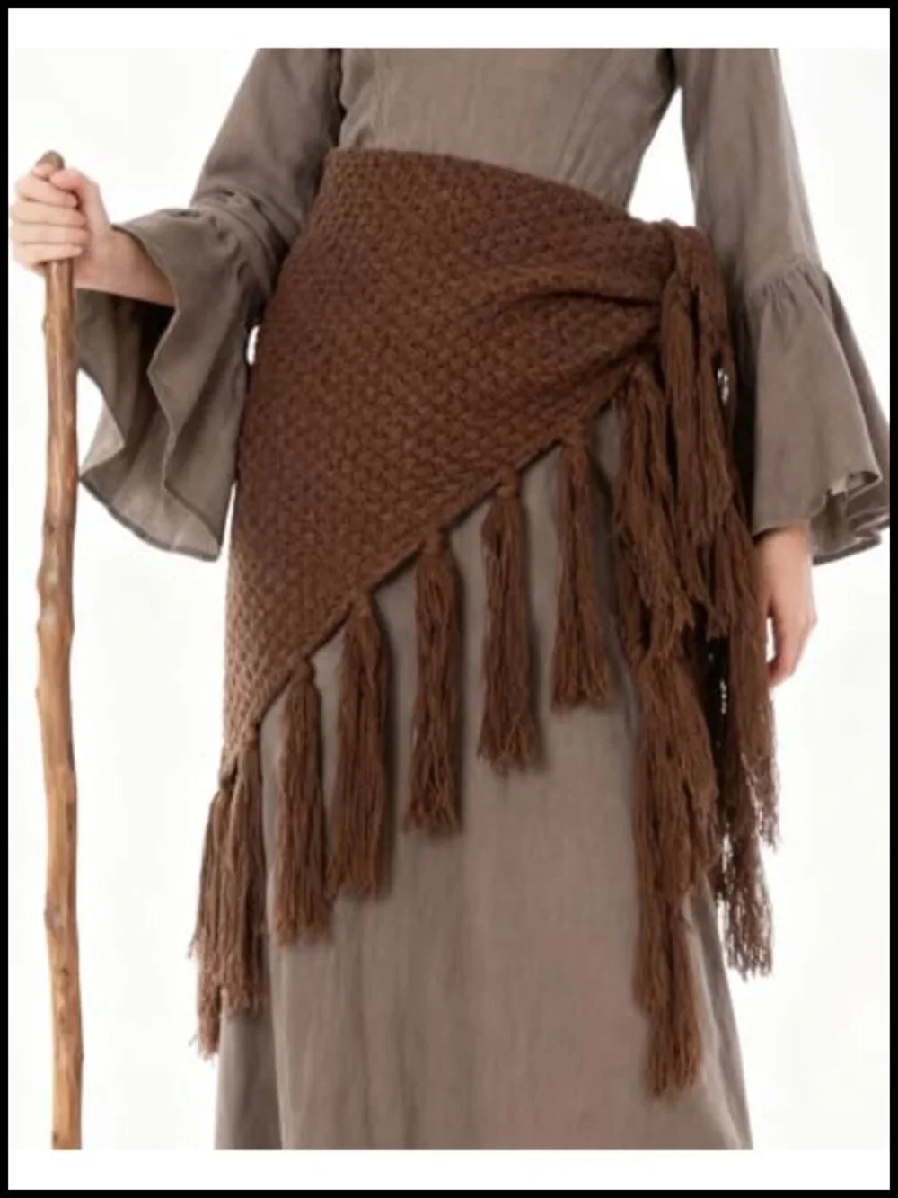 Medieval Witch Fringe Shawl Multi-Functional Wrap Skirt Scarf LARP Costume